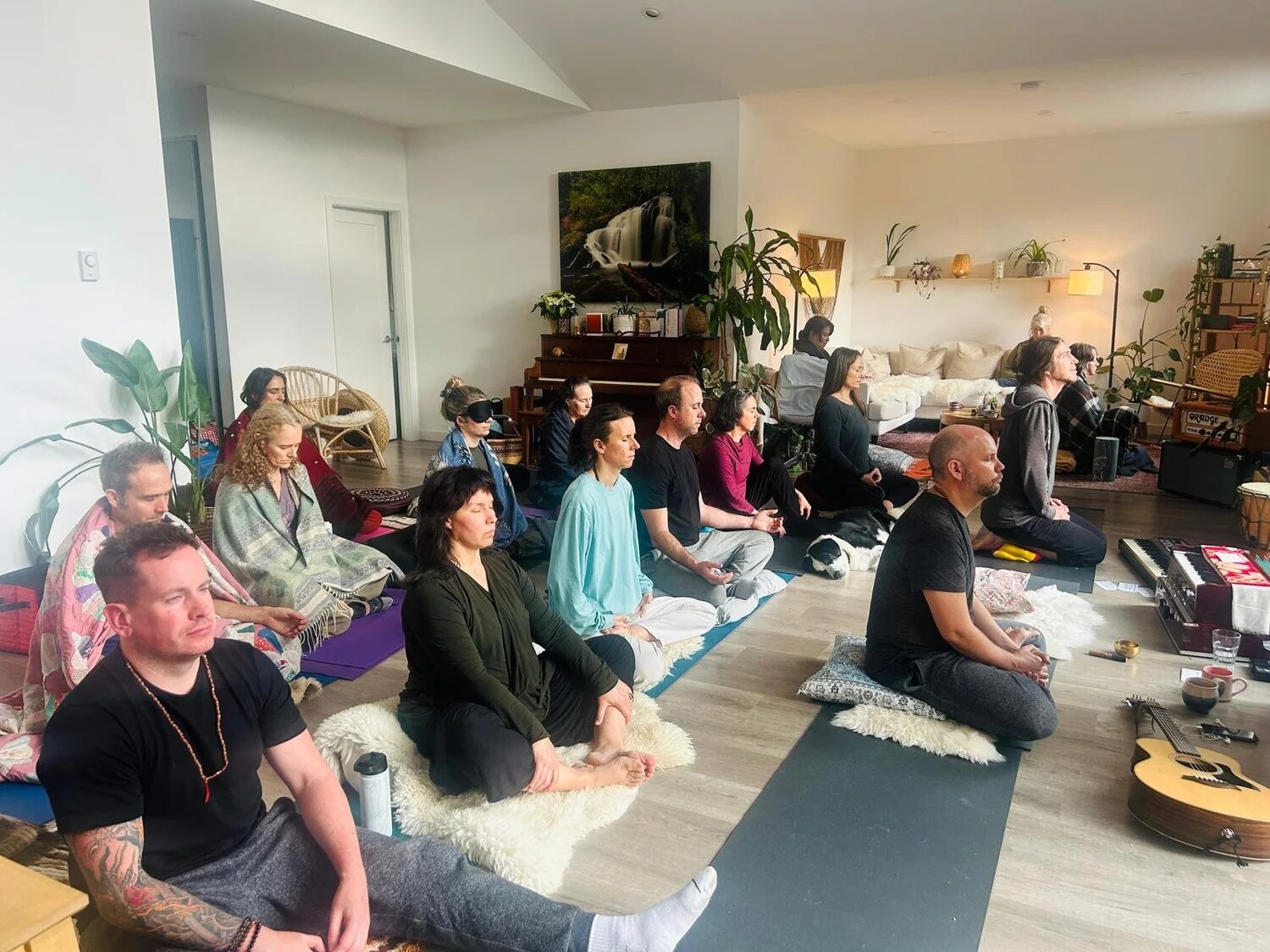 A circle of meditators at the Heartfield